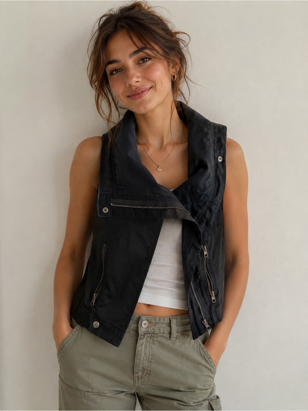 Zara Black Asymmetrical Vest with zip pockets